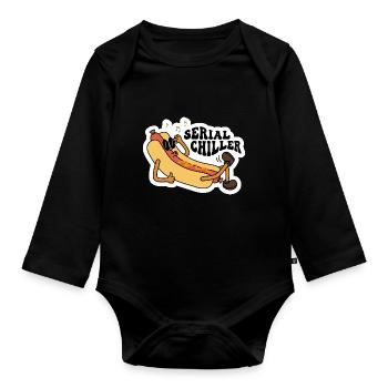 Serial Chiller Sarkastic Hot Dog Design - Baby Bio-Langarm-Body - Schwarz - Vorne