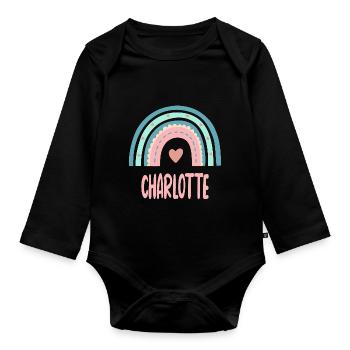 Charlotte Name Rainbow Baby - Organic Longsleeve Baby Bodysuit - black - Front