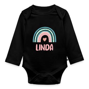 Linda Name Rainbow Baby - Organic Longsleeve Baby Bodysuit - black - Front