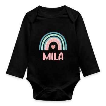 Mila Name Rainbow Baby - Organic Longsleeve Baby Bodysuit - black - Front