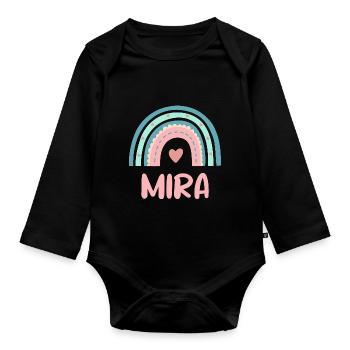 Mira Name Rainbow Baby - Organic Longsleeve Baby Bodysuit - black - Front