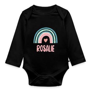 Rosaline Name Regenbogen Baby - Baby Bio-Langarm-Body - Schwarz - Vorne
