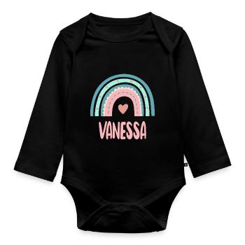 Vanessa Name Rainbow Baby - Organic Longsleeve Baby Bodysuit - black - Front