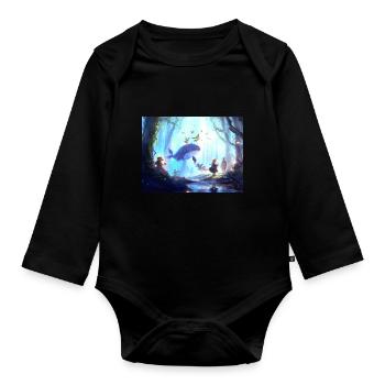 Girl in magical forest surrounded by animals - Organic Longsleeve Baby Bodysuit - black - Front