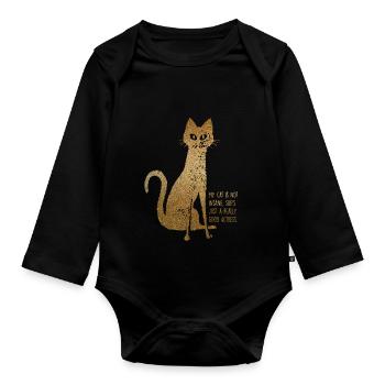 My cat is good actress - Organic Longsleeve Baby Bodysuit - black - Front