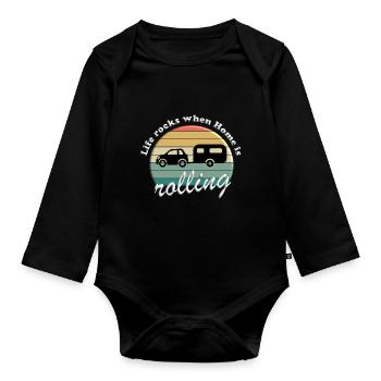 Life rocks when home is rolling - Baby Bio-Langarm-Body - Schwarz - Vorne
