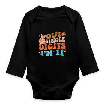Groovy Peace Out Single Digits I'm 11 Birthday - Baby Bio-Langarm-Body - Schwarz - Vorne