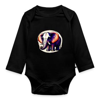Little Elephant Cartoon Cute Love Adventure 2 - Organic Longsleeve Baby Bodysuit - black - Front