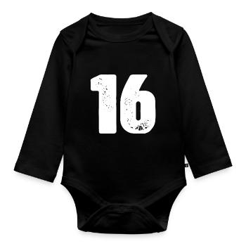 16 Maillot numéro - Body Bébé bio manches longues - noir - Devant