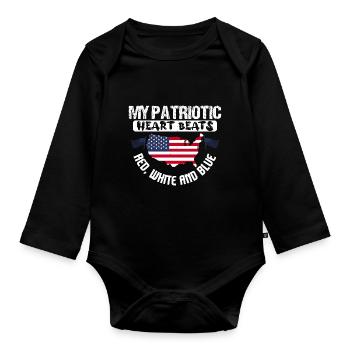 MON CŒUR PATRIOTIQUE BAT ROUGE, BLANC ET BLEU - Body Bébé bio manches longues - noir - Devant