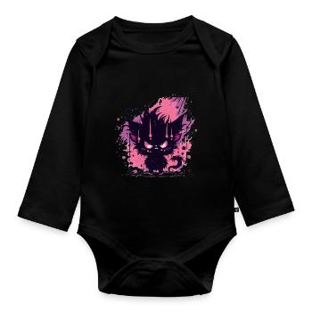 Niedliche Dämonenkatze - Ästhetische Anime Katze - Baby Bio-Langarm-Body - Schwarz - Vorne