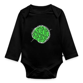 birthday present earth space ship believe - Organic Longsleeve Baby Bodysuit - black - Front