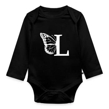 Buchstabe L Schmetterling - Baby Bio-Langarm-Body - Schwarz - Vorne