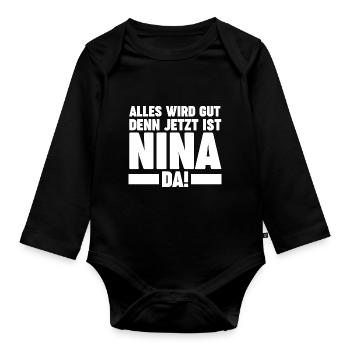 Vorname Nina - Baby Bio-Langarm-Body - Schwarz - Vorne