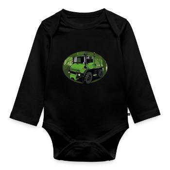 Unimog // Universelles Motorgerät // Illustration - Baby Bio-Langarm-Body - Schwarz - Vorne