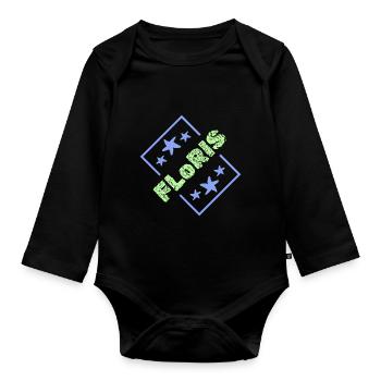 Prénom anniversaire Floris - Body Bébé bio manches longues - noir - Devant