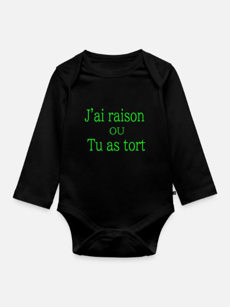 j ai raison - Body Bébé bio manches longues - noir