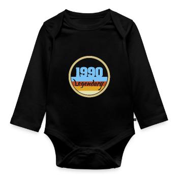 Born 1990 - Organic Longsleeve Baby Bodysuit - black - Front