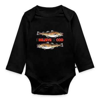 Fishing - I believe in Cod - Organic Longsleeve Baby Bodysuit - black - Front