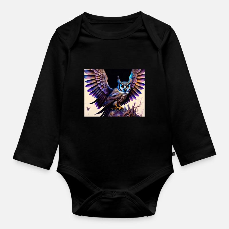 Eule - Baby Bio-Langarm-Body - Schwarz