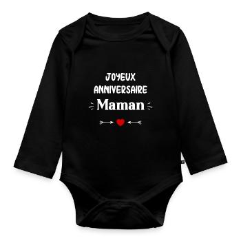 Joyeux Anniversaire maman - Body Bébé bio manches longues - noir - Devant