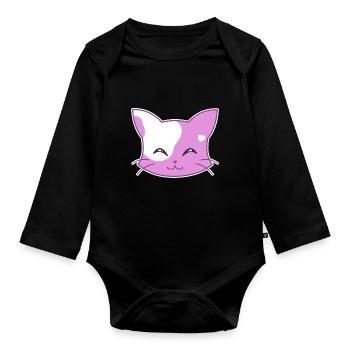 Heart Cat Grinning - Organic Longsleeve Baby Bodysuit - black - Front