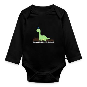 Blaulicht-Dino im Gras | Geschenk, Geschenkidee - Baby Bio-Langarm-Body - Schwarz - Vorne