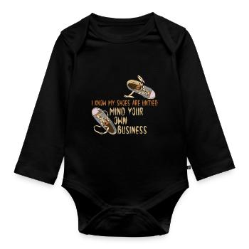 I know my shoes are open, but - Organic Longsleeve Baby Bodysuit - black - Front