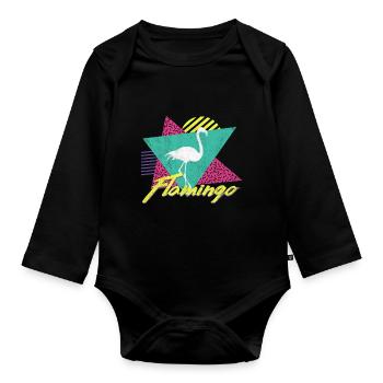 80s 90s Vintage Retro Flamingo T Shirt - Body Bébé bio manches longues - noir - Devant