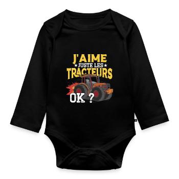 J'Aime Juste Les Tracteurs - Body Bébé bio manches longues - noir - Devant