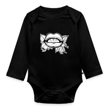 Lèvres, bouche, baisers lèvres - Body Bébé bio manches longues - noir - Devant