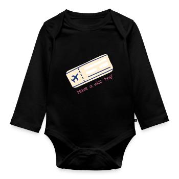 Plane ticket trip - Organic Longsleeve Baby Bodysuit - black - Front