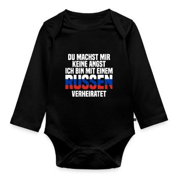 Du machst mir Keine Angst ich bin mit einem Russen - Baby Bio-Langarm-Body - Schwarz - Vorne