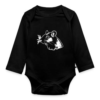 Ratte Maus Nagetier Ratten - Baby Bio-Langarm-Body - Schwarz - Vorne