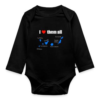 Je les aime tous - Îles Canaries - Body Bébé bio manches longues - noir - Devant