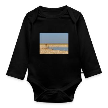 giraffe and Landscape in a Etosha National Park - Organic Longsleeve Baby Bodysuit - black - Front