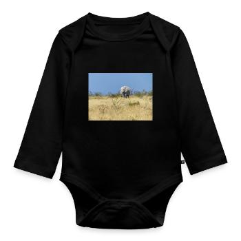 elephant and Landscape in a Etosha National Park - Organic Longsleeve Baby Bodysuit - black - Front
