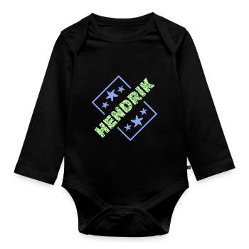 Prénom pour Hendrik Nom de garçon Anniversaire - Body Bébé bio manches longues - noir - Devant
