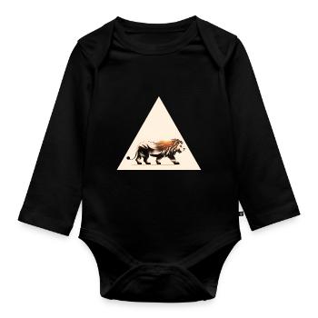 Silhouette de lion en triangle, silhouette de lion Sahara - Body Bébé bio manches longues - noir - Devant