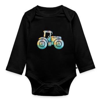 tracteur - Body Bébé bio manches longues - noir - Devant