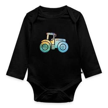tracteur - Body Bébé bio manches longues - noir - Devant