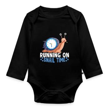 Snail lover runs on snail time - Organic Longsleeve Baby Bodysuit - black - Front