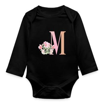 Lettre M avec fleurs - Body Bébé bio manches longues - noir - Devant