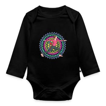 Bouddhisme Yogi Cadeau Mandala Yoga coloré - Body Bébé bio manches longues - noir - Devant