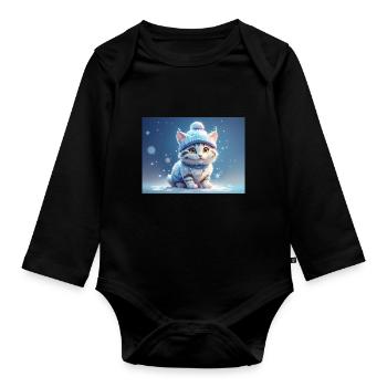 Chat avec chapeau - Body Bébé bio manches longues - noir - Devant