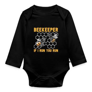 Quand je cours, tu cours abeille trop drôle apiculteur - Body Bébé bio manches longues - noir - Devant