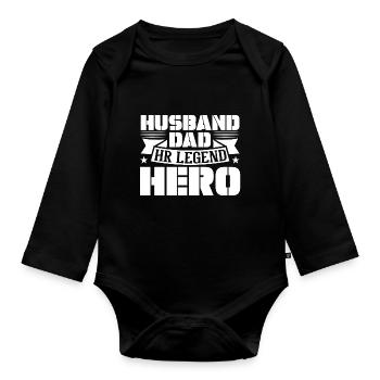 Husband Dad HR Legend Hero - Organic Longsleeve Baby Bodysuit - black - Front