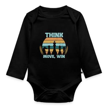 Chess, Think, Move, Win, Chess Master Club - Organic Longsleeve Baby Bodysuit - black - Front