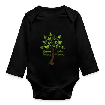 Saving Trees, Saving Earth - Organic Longsleeve Baby Bodysuit - black - Front