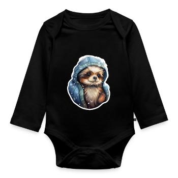 Artistic Golden Retriever with anorak - Organic Longsleeve Baby Bodysuit - black - Front